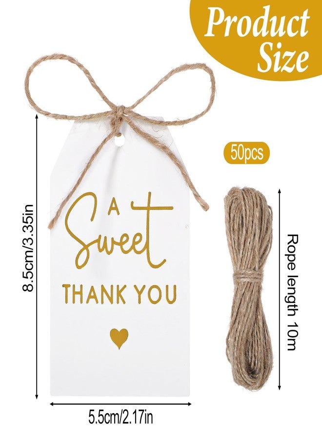 WJIAAA A Sweet Thank You Tags,50 White Gold Thank You Gift Tags with String White Paper Gift Wrap Tag for Wedding Birthday Christmas Anniversary Present Wrap - Image 4